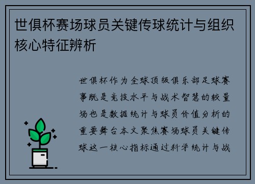 世俱杯赛场球员关键传球统计与组织核心特征辨析